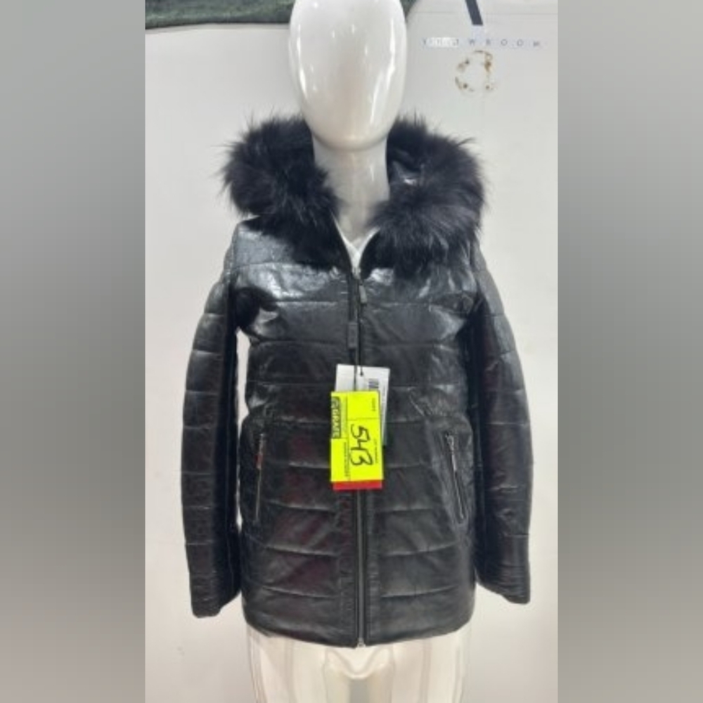 Ottimo Leather Black Puffer Jacket with Faux Fur Hood